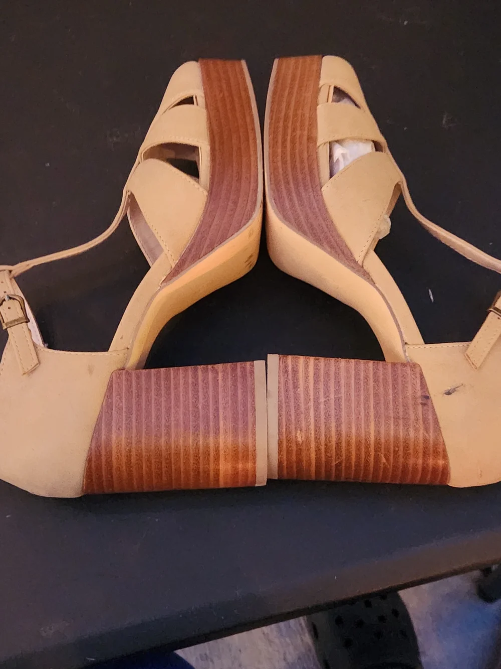 CUSHIONAIRE Tizzy Mary Jane Platform Heeled Sandals Tan Microsuede - Size 9M